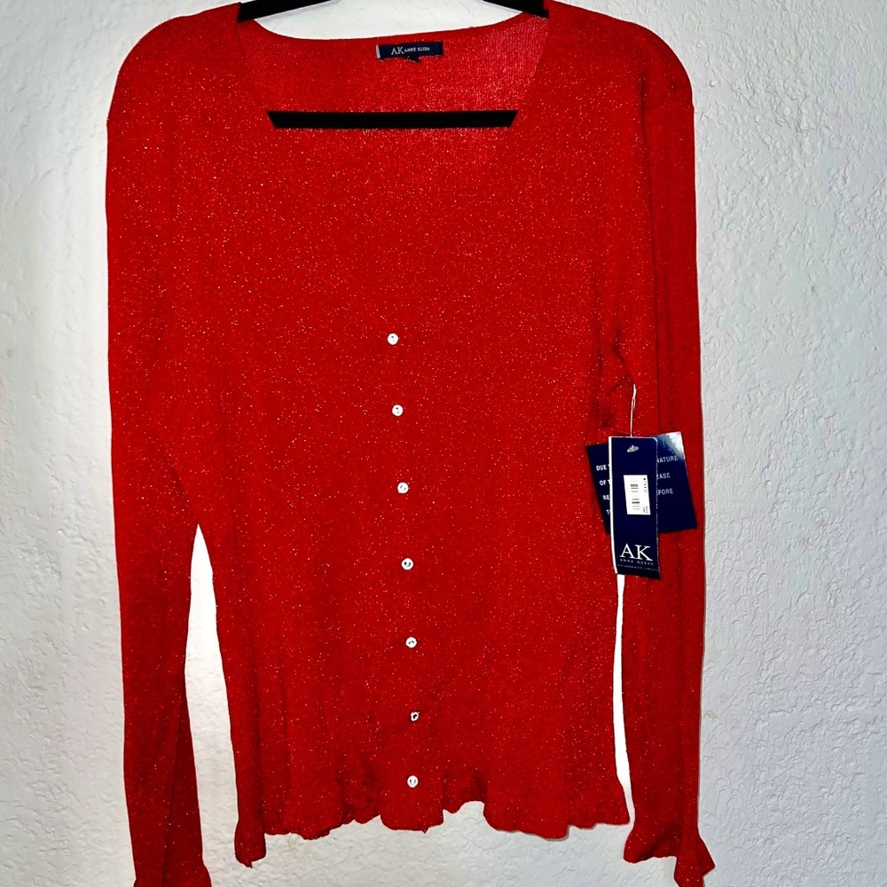 ANNE KLEIN RED SPARKLING CARDIGAN